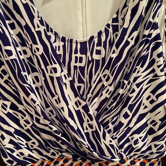 NWT Suzi Chin for Maggy Boutique Purple White Abstract Draped Sleeveless Dress 4 - Picture 3 of 11